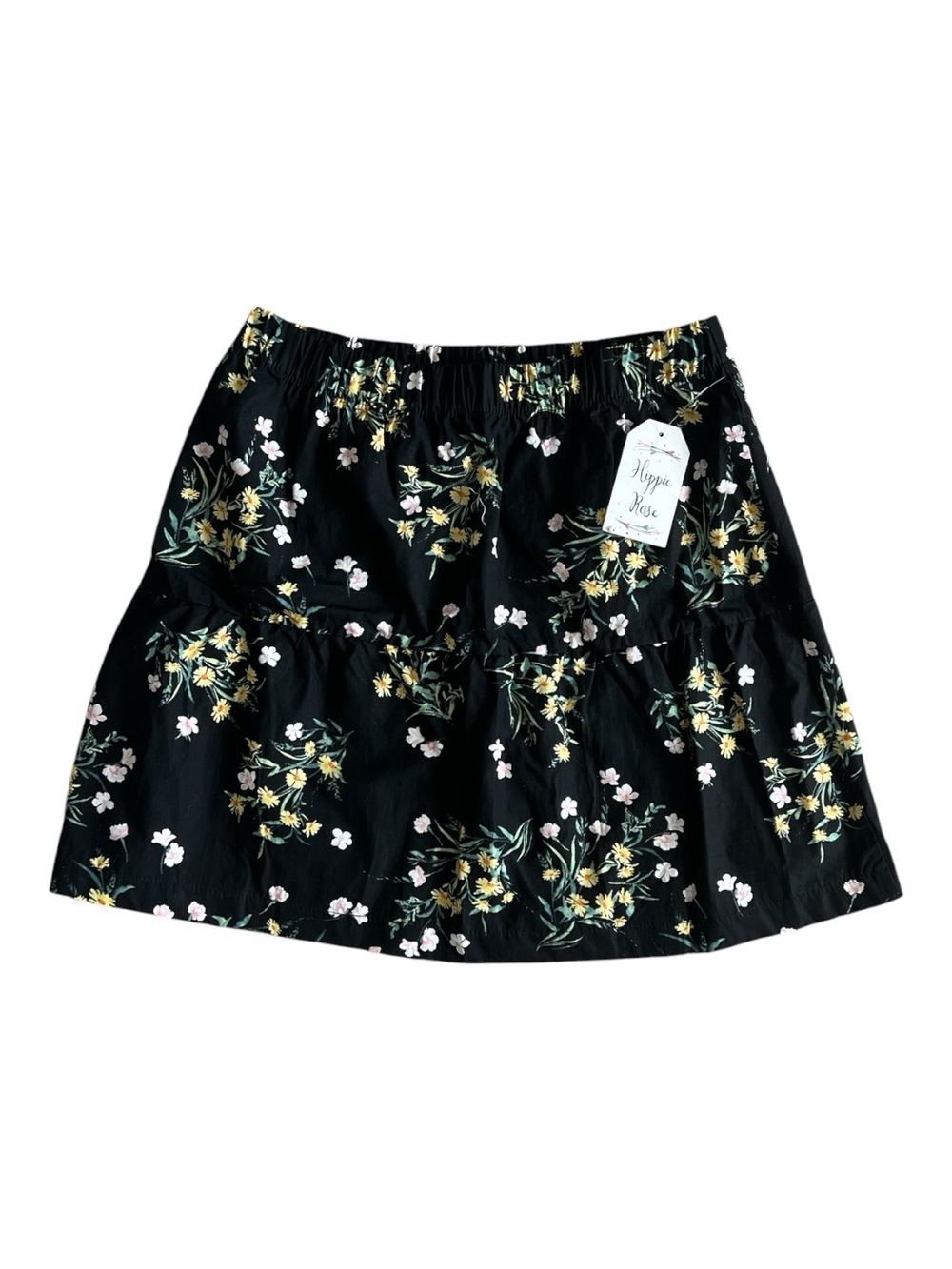 Hippie Rose Black Floral Tiered Mini Skirt Size Small